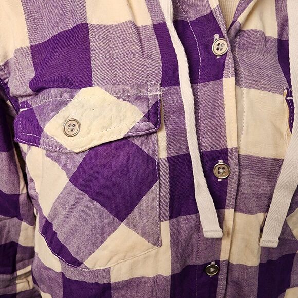 LSU TIGERS Logo On Columbia Cotton Hoddie Button Purple & White Checked Sz XS - Picture 4 of 8